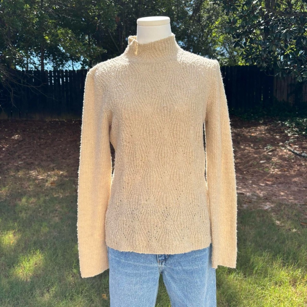 90s vintage Evan Picone cream wool blend mock neck sweater 🕯️